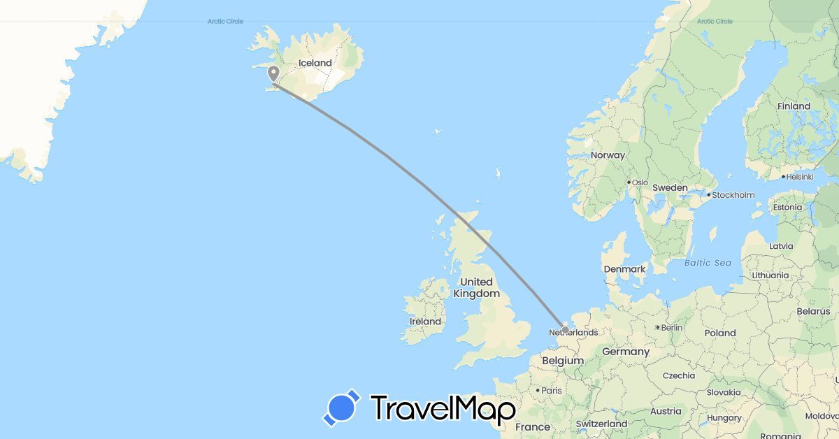 TravelMap itinerary: driving, plane in Iceland, Netherlands (Europe)